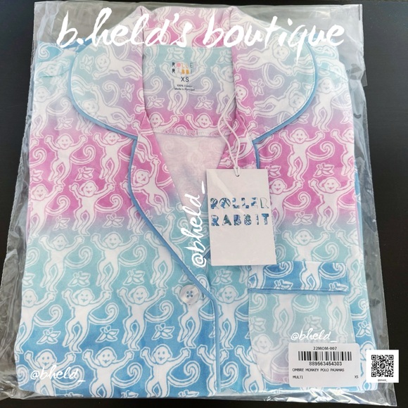 Roller Rabbit Ombre Monkey Polo Pajamas in Multi Cotton Candy Skies Size XS NWT - Picture 15 of 17